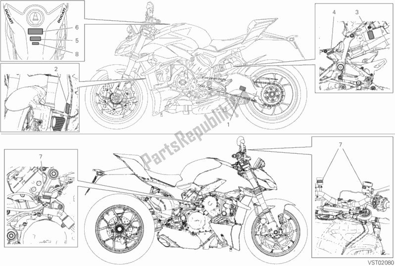 All parts for the Positioning Plates of the Ducati Streetfighter V4 1103 2020